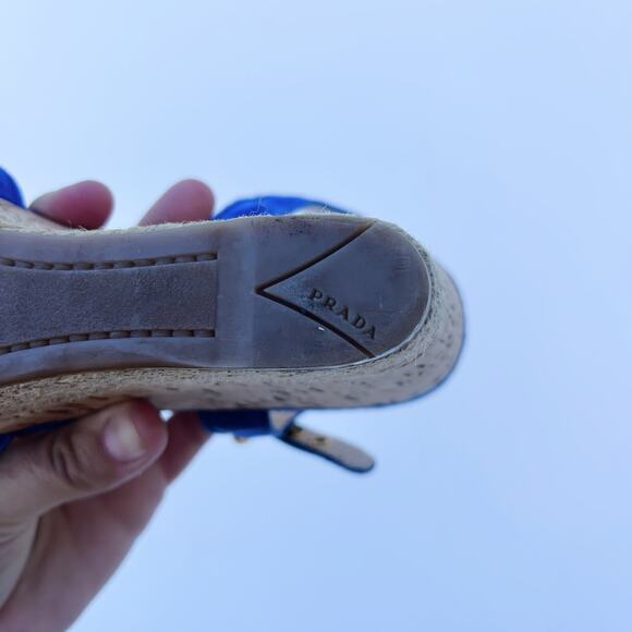 Prada Authentic Suede Blue Espadrille Cork Wedges Sandals 39 Heels 9 Dust Bag - Picture 11 of 11